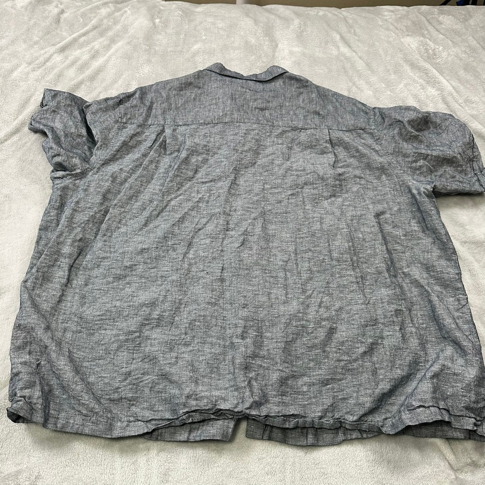 Cafe Luna Button Down Shirt Mens 4XL Gray Linen Blend Short Sleeve Guayabera - Picture 4 of 8